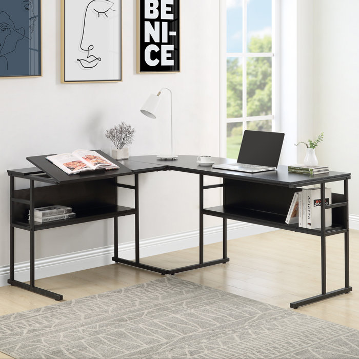 Inbox Zero 67 Inches LShaped Corner Computer Desk With Bottom